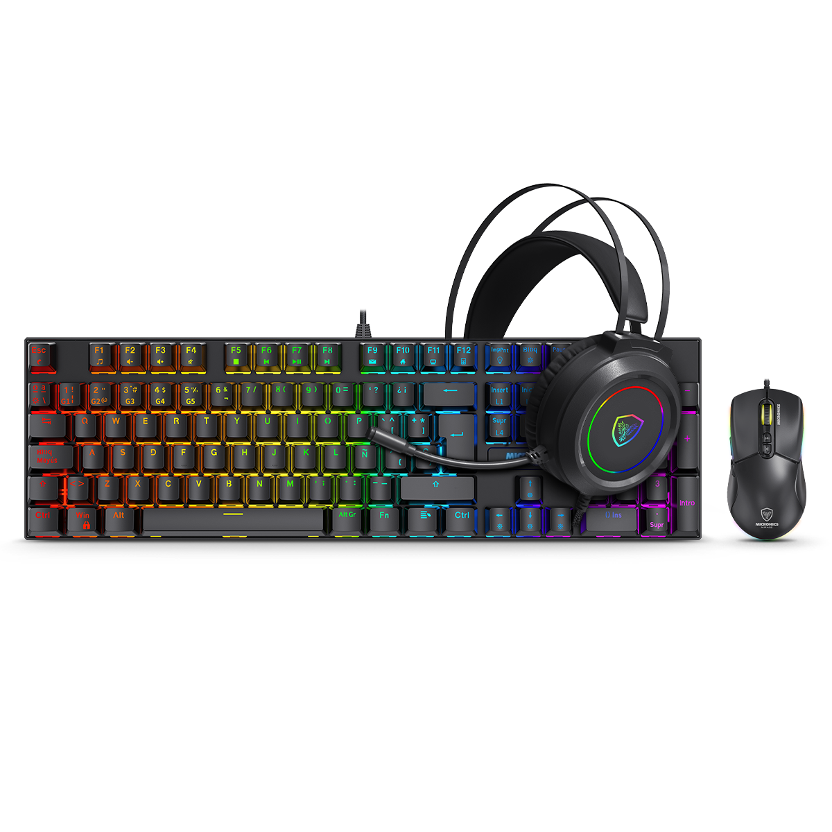 KIT GAMER MIRAGE BLACK MIC GTX2003-3K TECLADO + MOUSE + AURICULARES MICRONICS
